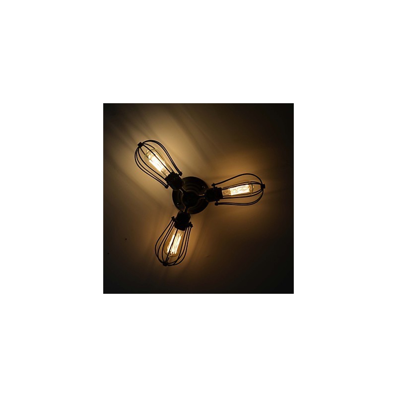 Plafoniera a filo tradizionale classica vintage mini in metallo dipinto nera 3 lampadine E26/E27