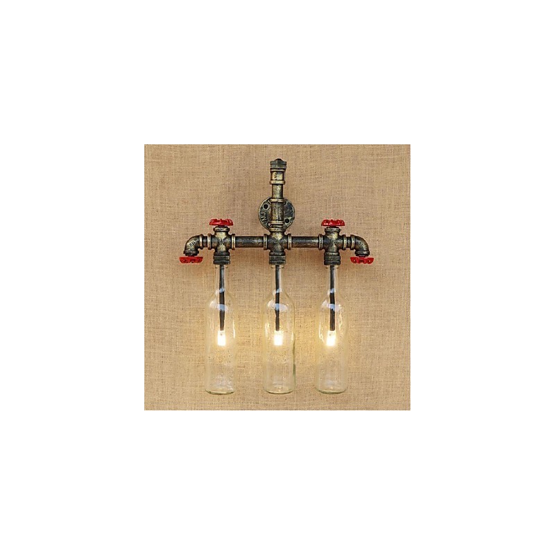 Applique da parete retrò industriale con interruttore, 3 lampadine E27, vetro e metallo