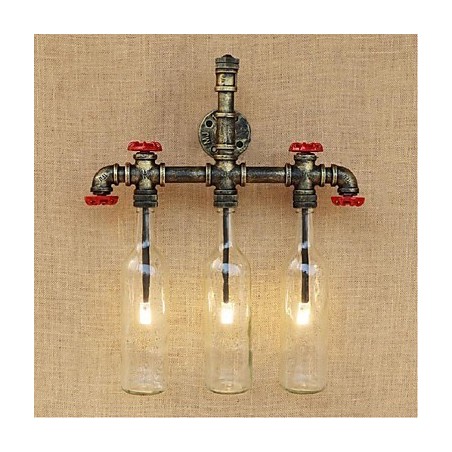 Applique da parete retrò industriale con interruttore, 3 lampadine E27, vetro e metallo