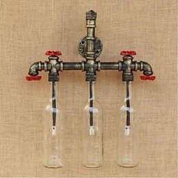 Applique da parete retrò industriale con interruttore, 3 lampadine E27, vetro e metallo