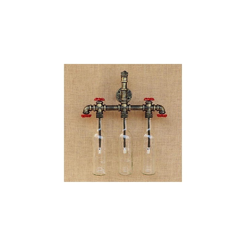 Applique da parete retrò industriale con interruttore, 3 lampadine E27, vetro e metallo