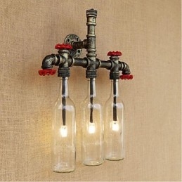 Applique da parete retrò industriale con interruttore, 3 lampadine E27, vetro e metallo