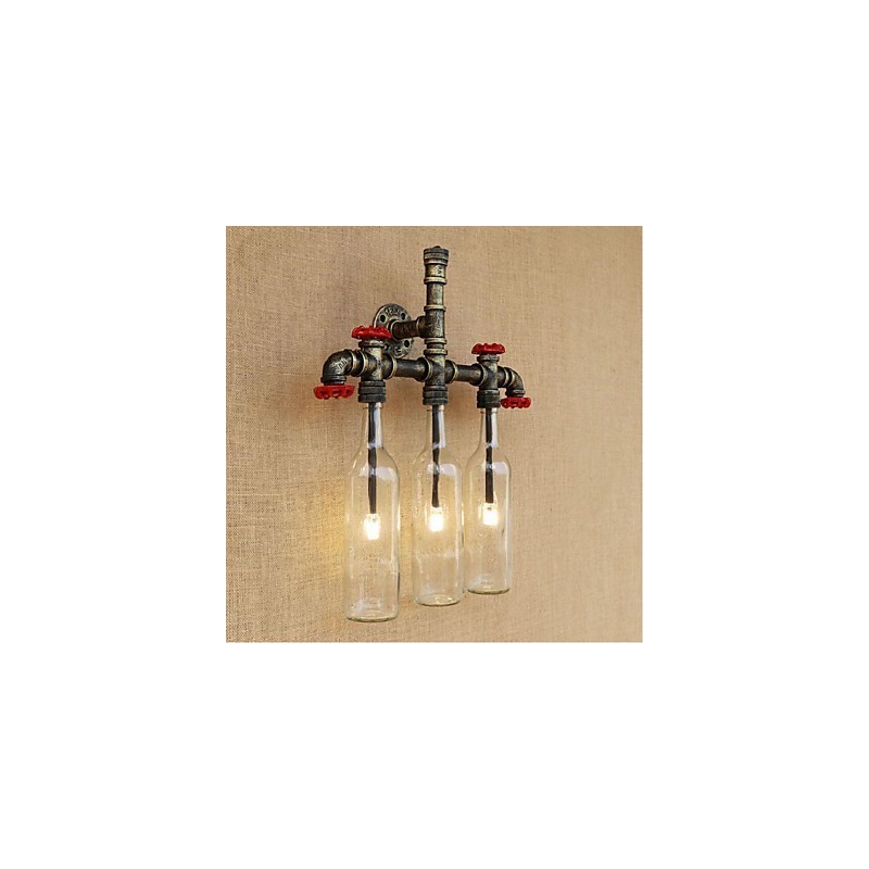 Applique da parete retrò industriale con interruttore, 3 lampadine E27, vetro e metallo