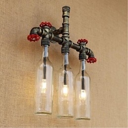 Applique da parete retrò industriale con interruttore, 3 lampadine E27, vetro e metallo