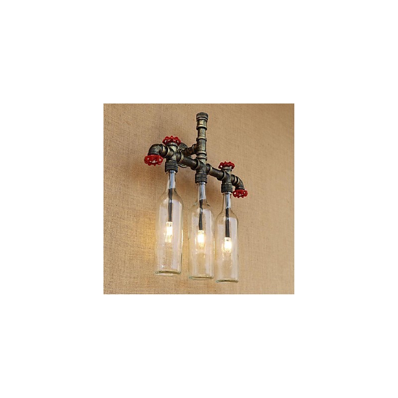 Applique da parete retrò industriale con interruttore, 3 lampadine E27, vetro e metallo