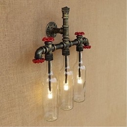 Applique da parete retrò industriale con interruttore, 3 lampadine E27, vetro e metallo