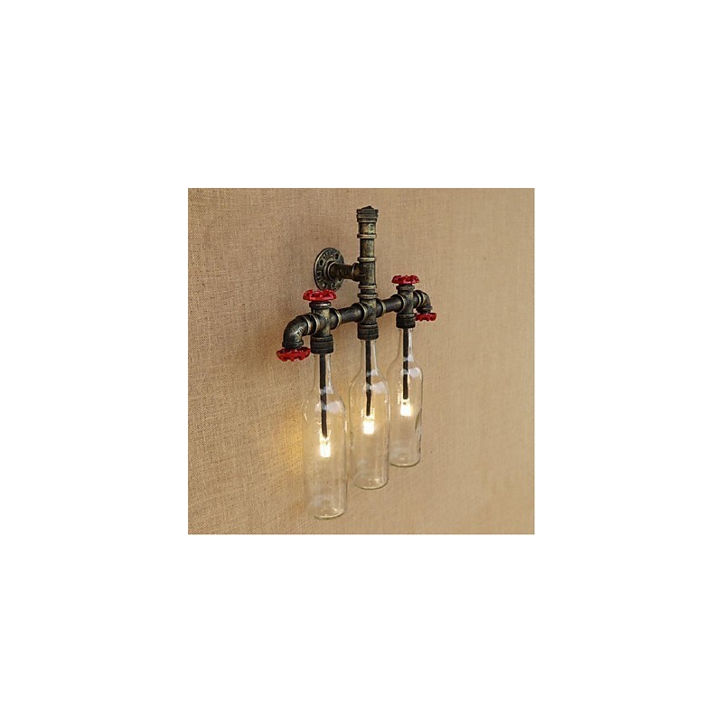 Applique da parete retrò industriale con interruttore, 3 lampadine E27, vetro e metallo