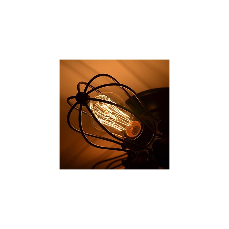 Plafoniera a filo tradizionale classica vintage mini in metallo dipinto nera 3 lampadine E26/E27