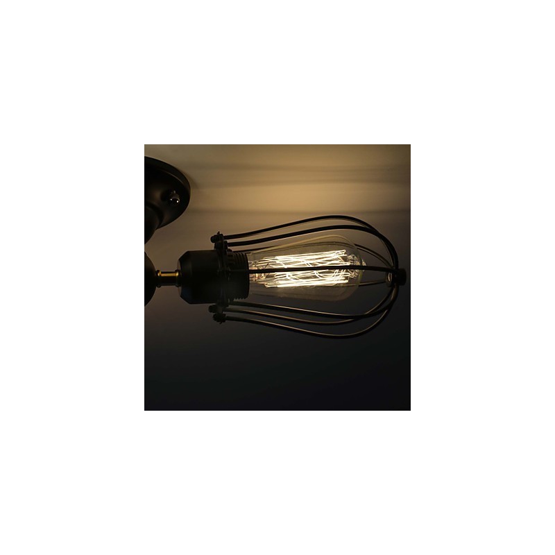 Plafoniera a filo tradizionale classica vintage mini in metallo dipinto nera 3 lampadine E26/E27