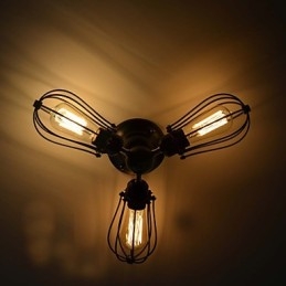 Plafoniera a filo tradizionale classica vintage mini in metallo dipinto nera 3 lampadine E26/E27