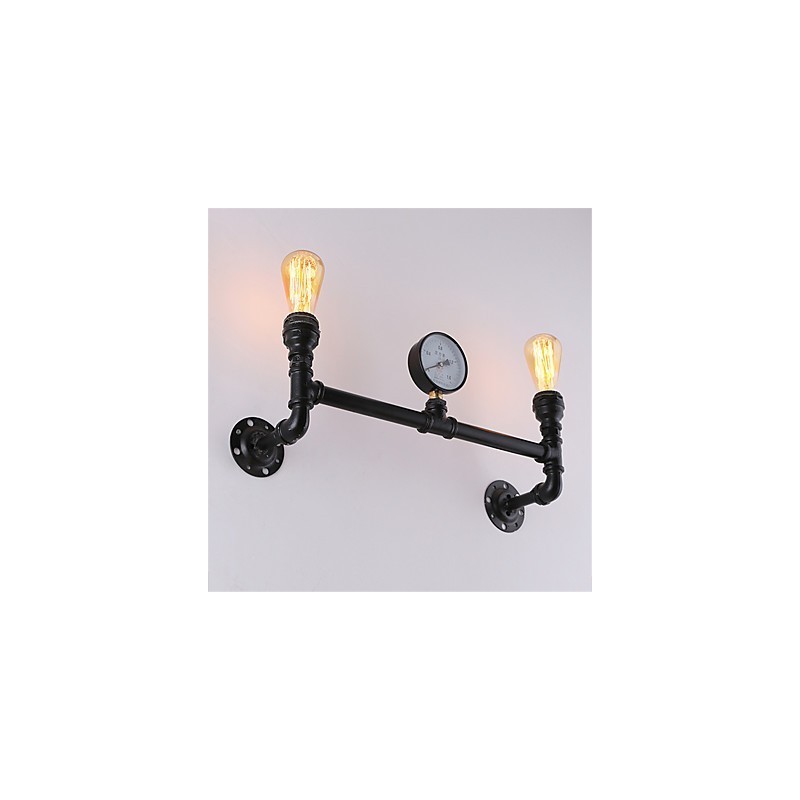 Applique da parete industriale vintage nera a tubo con 2 luci