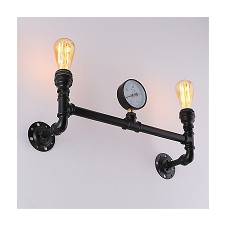 Applique da parete industriale vintage nera a tubo con 2 luci