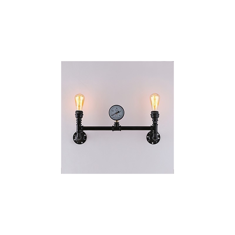 Applique da parete industriale vintage nera a tubo con 2 luci