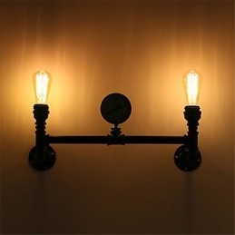 Applique da parete industriale vintage nera a tubo con 2 luci