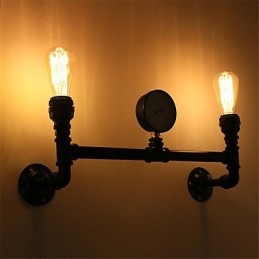 Applique da parete industriale vintage nera a tubo con 2 luci