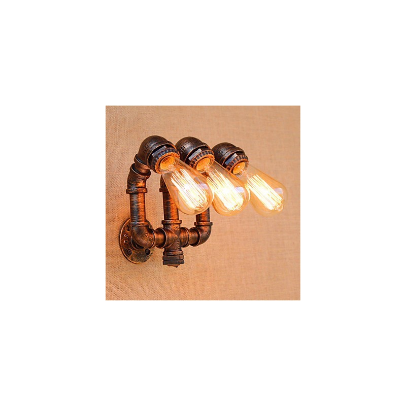 Applique da parete rustica stile country con luce ambientale, 3 lampadine E27, 23 cm