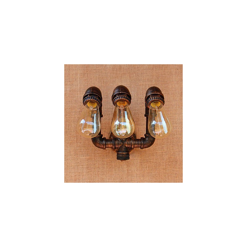 Applique da parete rustica stile country con luce ambientale, 3 lampadine E27, 23 cm