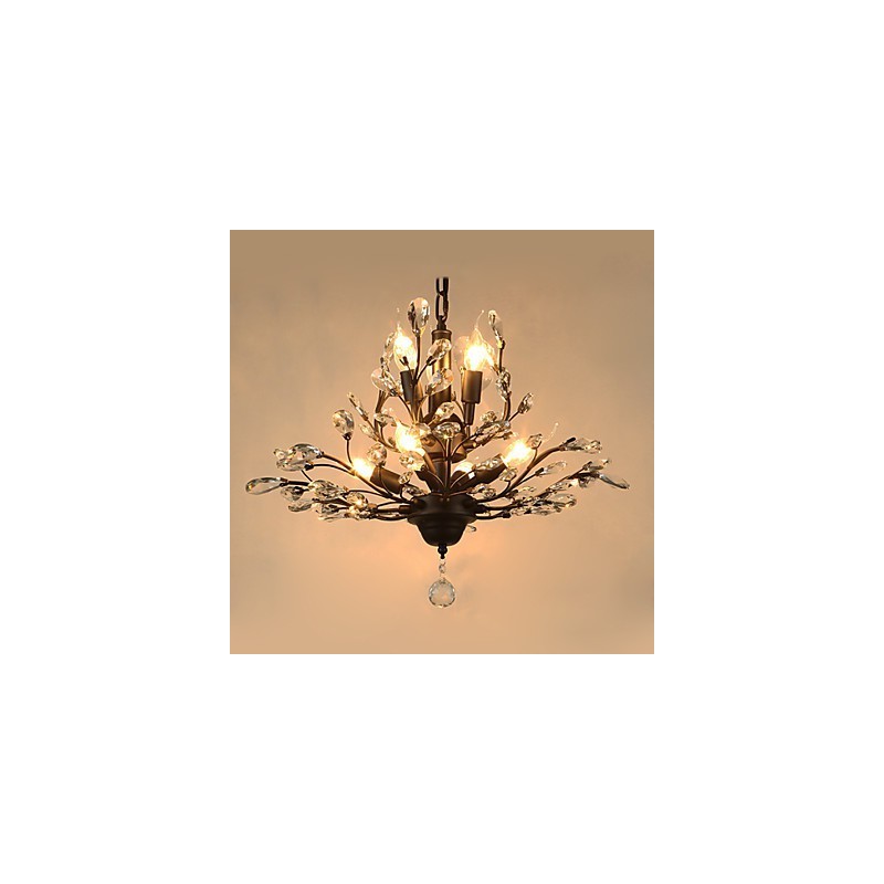 Lampadario vintage in cristallo e metallo verniciato a 8 luci nero o oro
