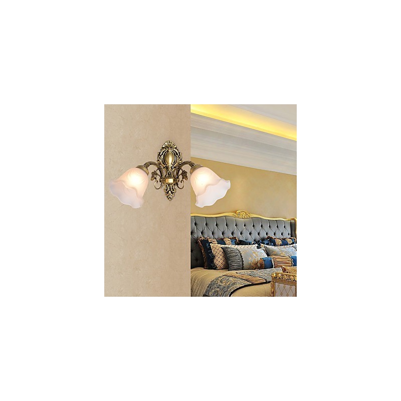 Applique da parete country mini finitura pittura, luce verso l'alto, 2 lampadine E27/E26