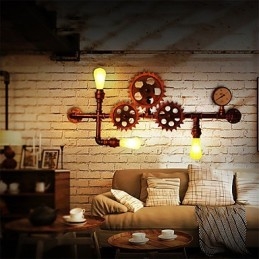 Applique da parete vintage industriale a tubo, forma di elmo in legno, luci girevoli creative