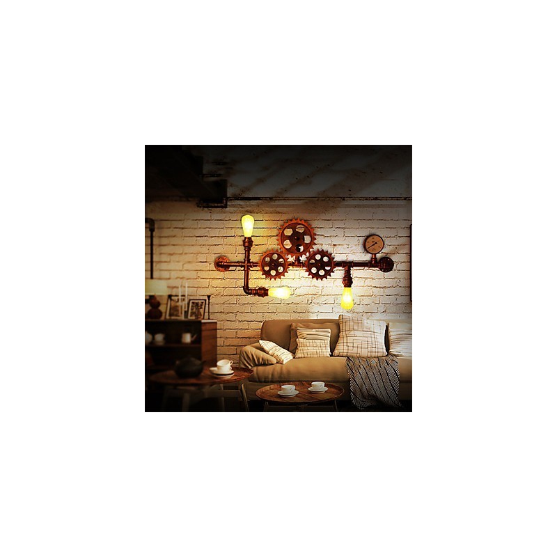 Applique da parete vintage industriale a tubo, forma di elmo in legno, luci girevoli creative