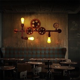 Applique da parete vintage industriale a tubo, forma di elmo in legno, luci girevoli creative