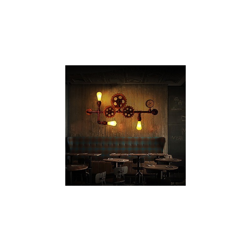 Applique da parete vintage industriale a tubo, forma di elmo in legno, luci girevoli creative