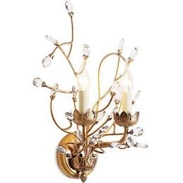 Applique da parete in cristallo con finitura ottone, luce verso l'alto, 2 lampadine E12/E14
