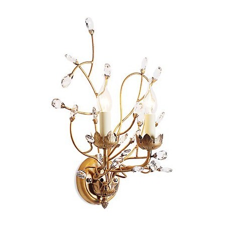 Applique da parete in cristallo con finitura ottone, luce verso l'alto, 2 lampadine E12/E14