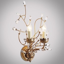 Applique da parete in cristallo con finitura ottone, luce verso l'alto, 2 lampadine E12/E14