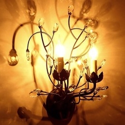 Applique da parete in cristallo con finitura ottone, luce verso l'alto, 2 lampadine E12/E14