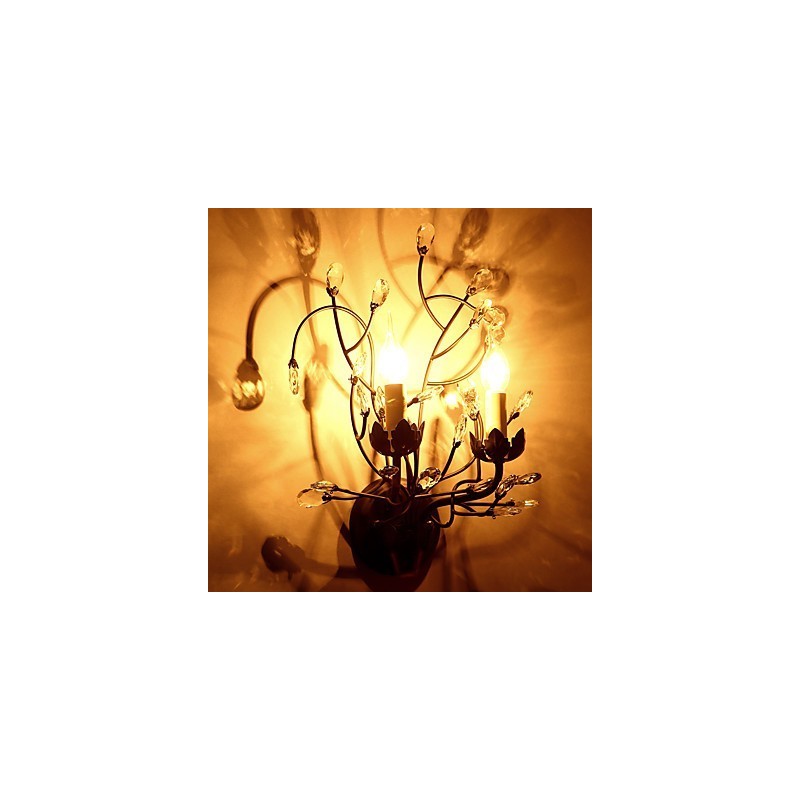 Applique da parete in cristallo con finitura ottone, luce verso l'alto, 2 lampadine E12/E14
