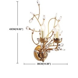 Applique da parete in cristallo con finitura ottone, luce verso l'alto, 2 lampadine E12/E14