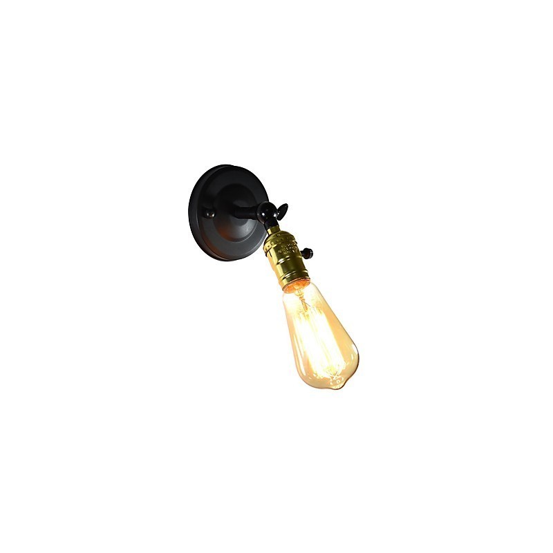 Applique da parete in ferro nero retrò testa singola stile europeo E27 con lampadina