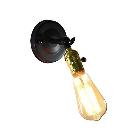 Applique da parete in ferro nero retrò testa singola stile europeo E27 con lampadina