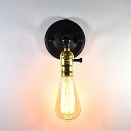 Applique da parete in ferro nero retrò testa singola stile europeo E27 con lampadina