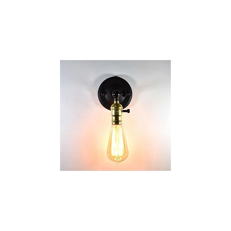 Applique da parete in ferro nero retrò testa singola stile europeo E27 con lampadina