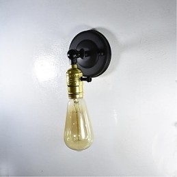 Applique da parete in ferro nero retrò testa singola stile europeo E27 con lampadina