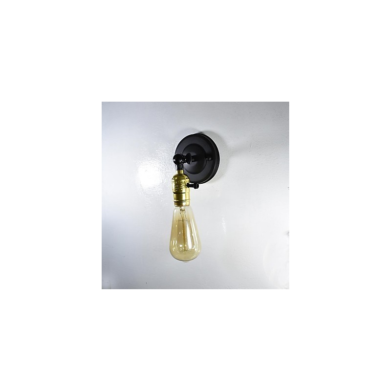 Applique da parete in ferro nero retrò testa singola stile europeo E27 con lampadina