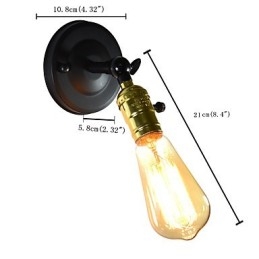 Applique da parete in ferro nero retrò testa singola stile europeo E27 con lampadina