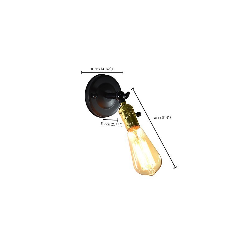 Applique da parete in ferro nero retrò testa singola stile europeo E27 con lampadina
