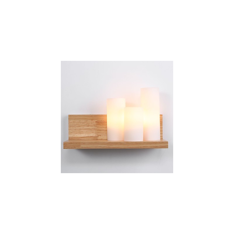 Applique da parete in legno/bambù stile country 3 luci E27/E26