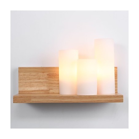 Applique da parete in legno/bambù stile country 3 luci E27/E26