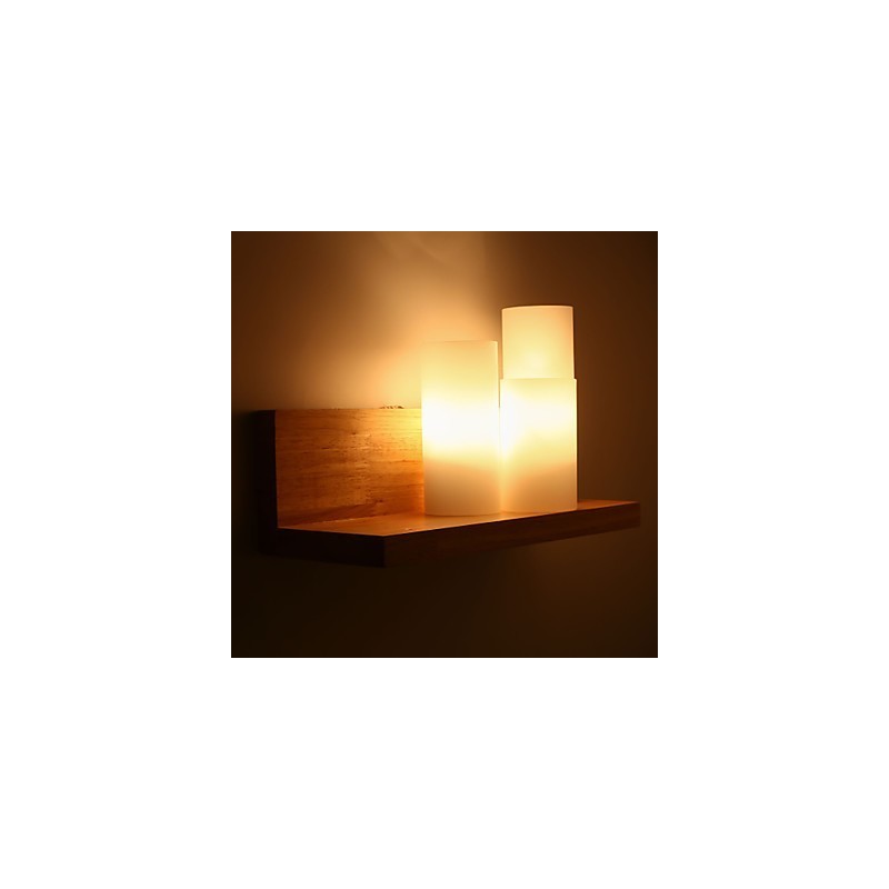 Applique da parete in legno/bambù stile country 3 luci E27/E26
