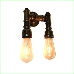 Applique da parete rustica classica in ottone antico con 2 lampadine E27