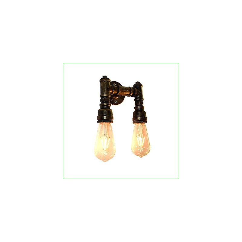 Applique da parete rustica classica in ottone antico con 2 lampadine E27