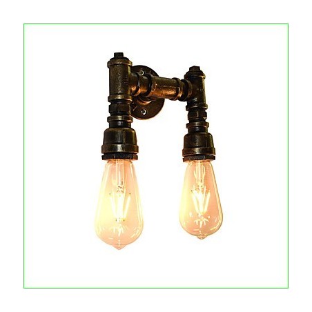 Applique da parete rustica classica in ottone antico con 2 lampadine E27