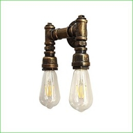 Applique da parete rustica classica in ottone antico con 2 lampadine E27