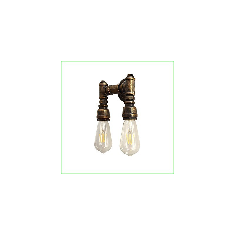 Applique da parete rustica classica in ottone antico con 2 lampadine E27