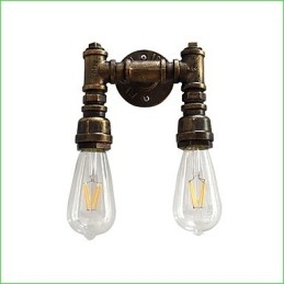 Applique da parete rustica classica in ottone antico con 2 lampadine E27